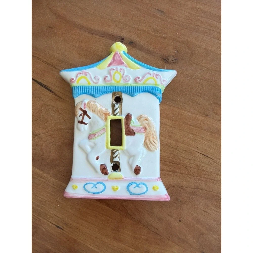 Vintage Hand Painted Ceramic Carousel Horse Single Toggle Light Switch Plate Cov